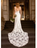 Square Neck Ivory Lace Chiffon Slit Sweet Wedding Dress